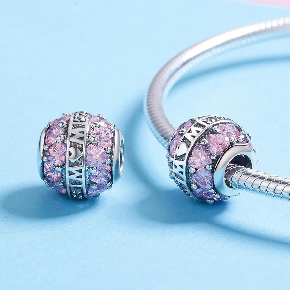 Solid 925 Sterling Silver Mom is Love CZ Charm