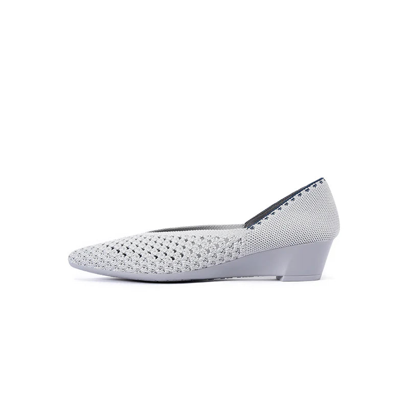 Open Weave Pointed Toe Wedge Work Shoes - Grey