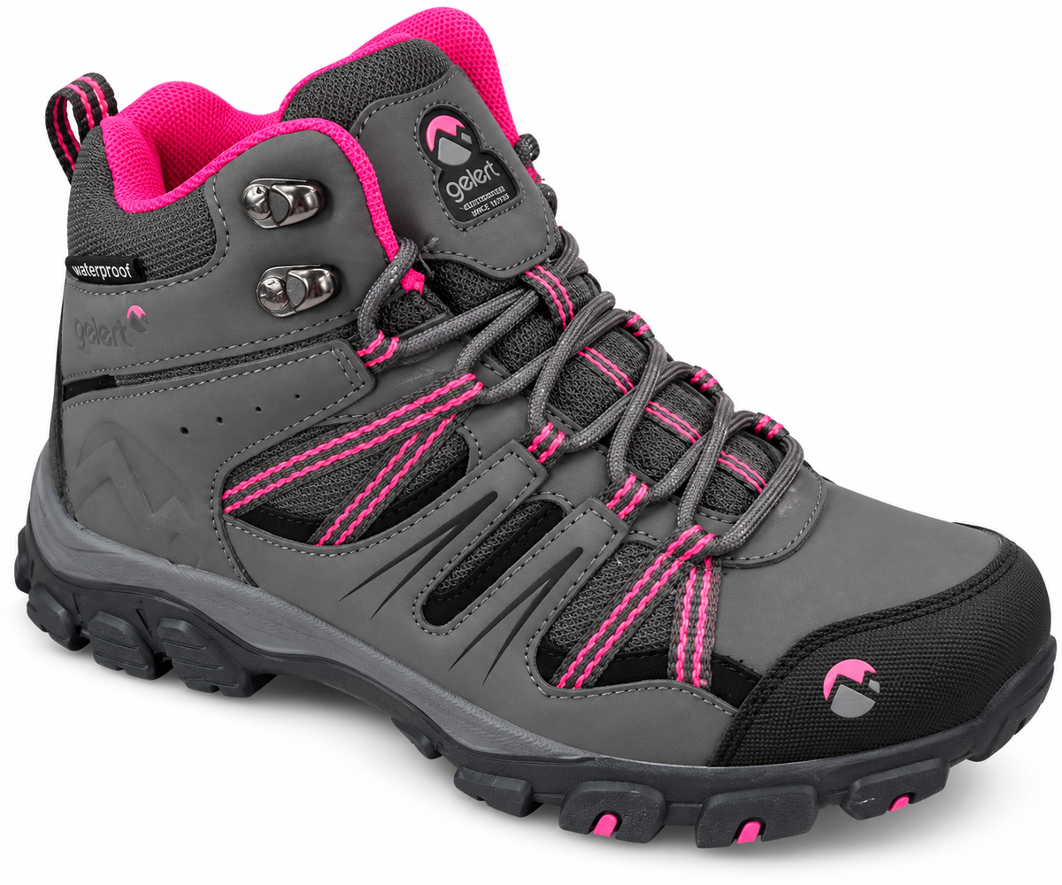 Gelert Older Kids Unisex Horizon Mid Waterproof Walking Boots Charcoal/Pink