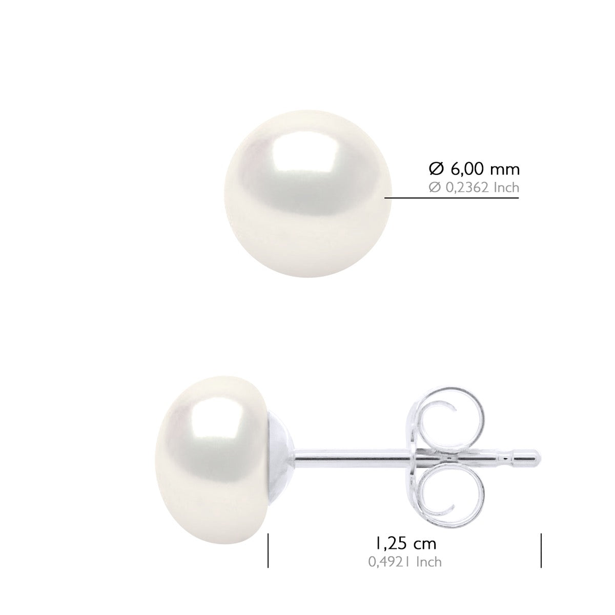Earrings Silver 925 Real Cultured Freshwater Pearls Button 6-7 mm - Natural Pearl White - Longueur 42 cm