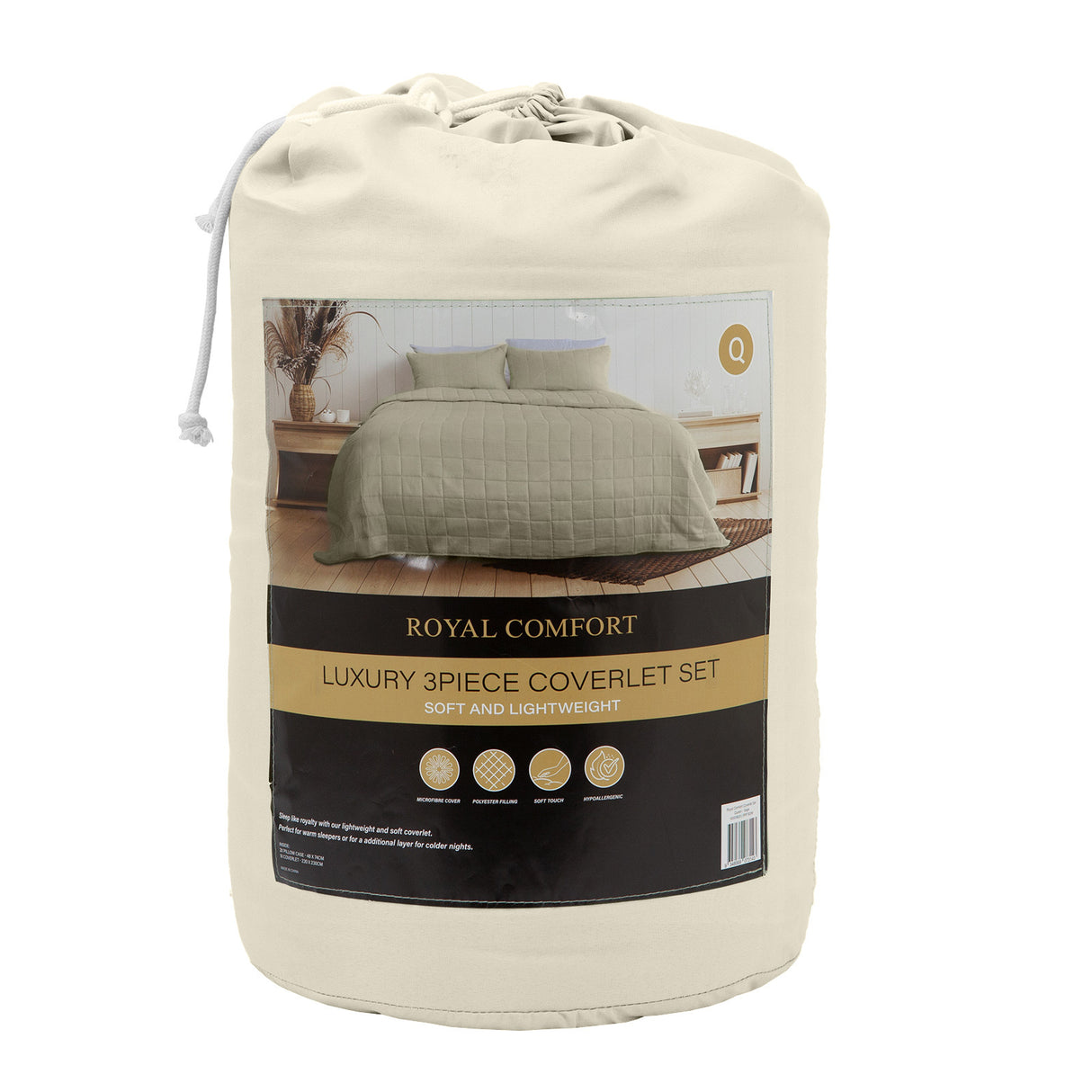 Royal Comfort Coverlet Set - Queen - Beige