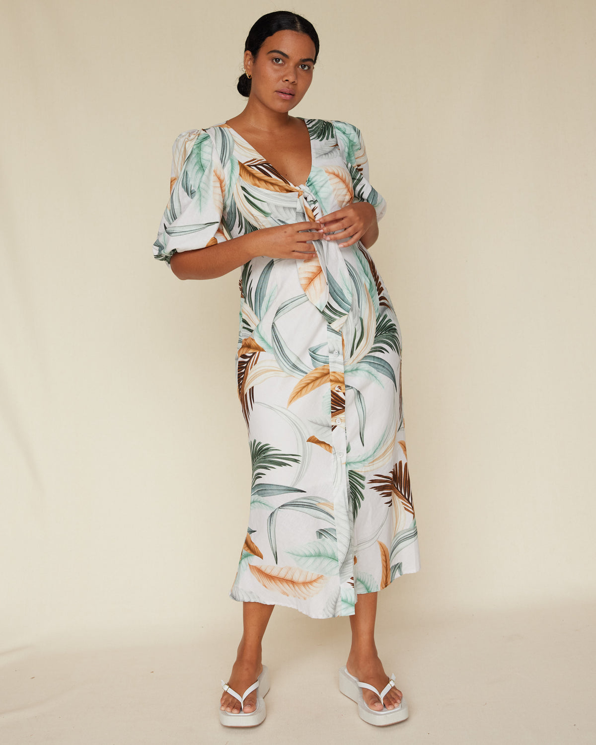Amelius La Isla Linen Cocktail Dress - Nude Multi