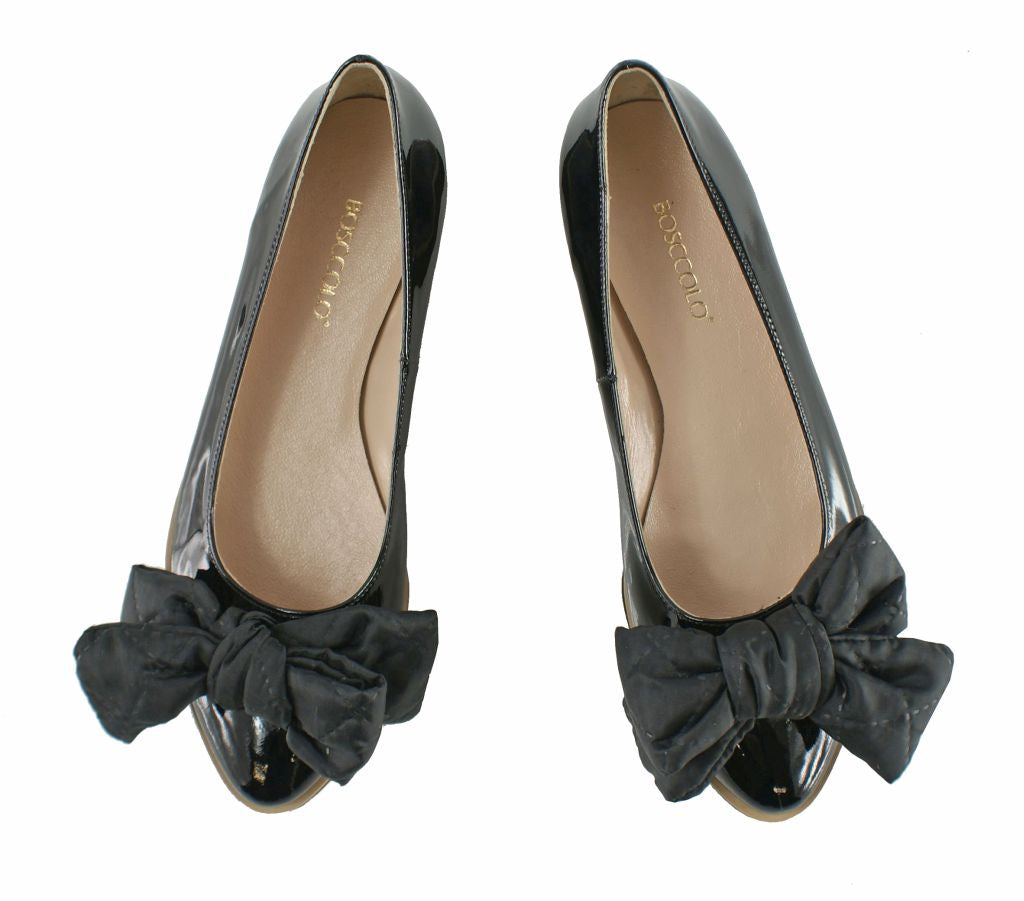 Bosccolo Womens Ballerina With Big Bow - Black Lacquered