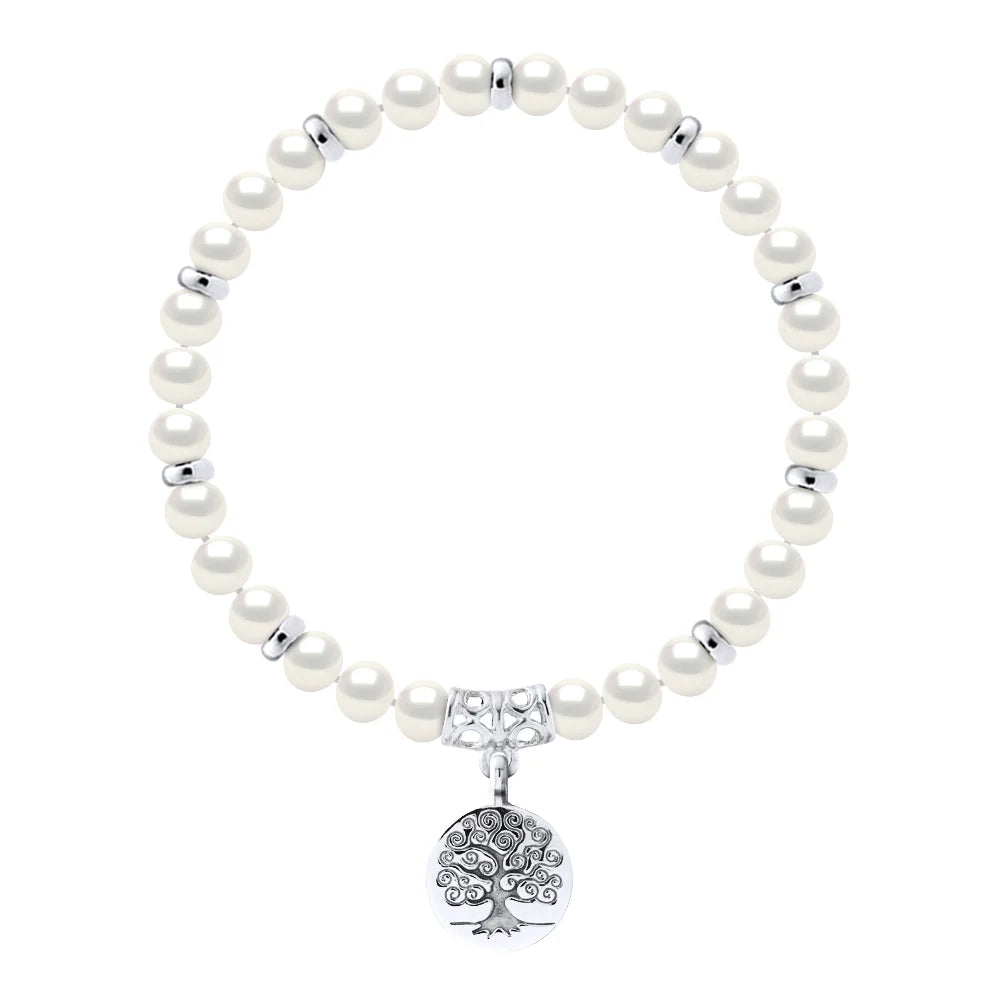 Bracelet Lucky Charm Semi-Round Freshwater Pearl White 6-7mm 18cm