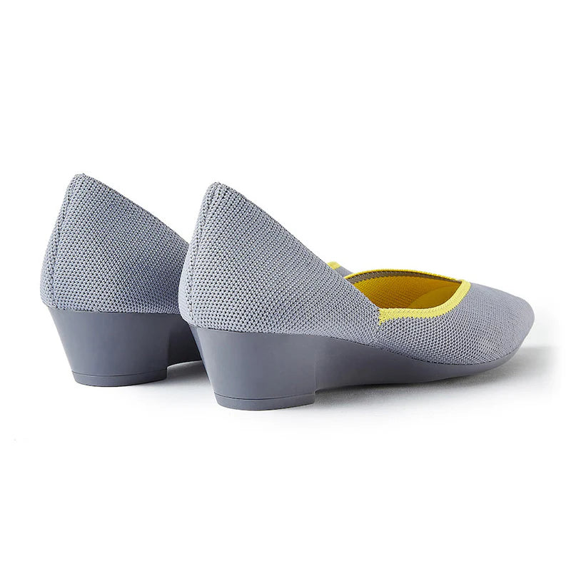 Minimalist Heart Heel Pointed Toe Knit Flats - Grey