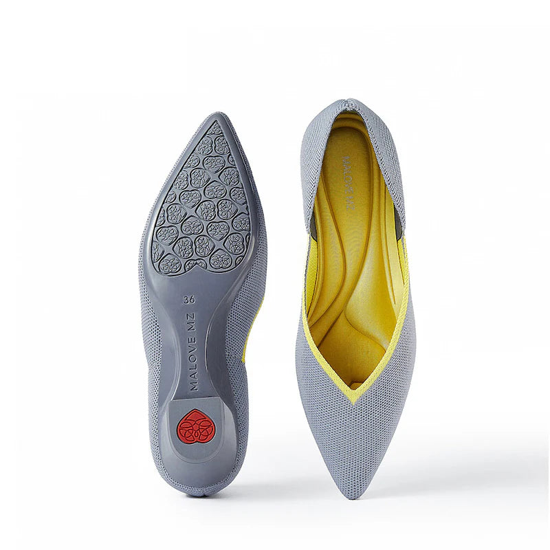Minimalist Heart Heel Pointed Toe Knit Flats - Grey