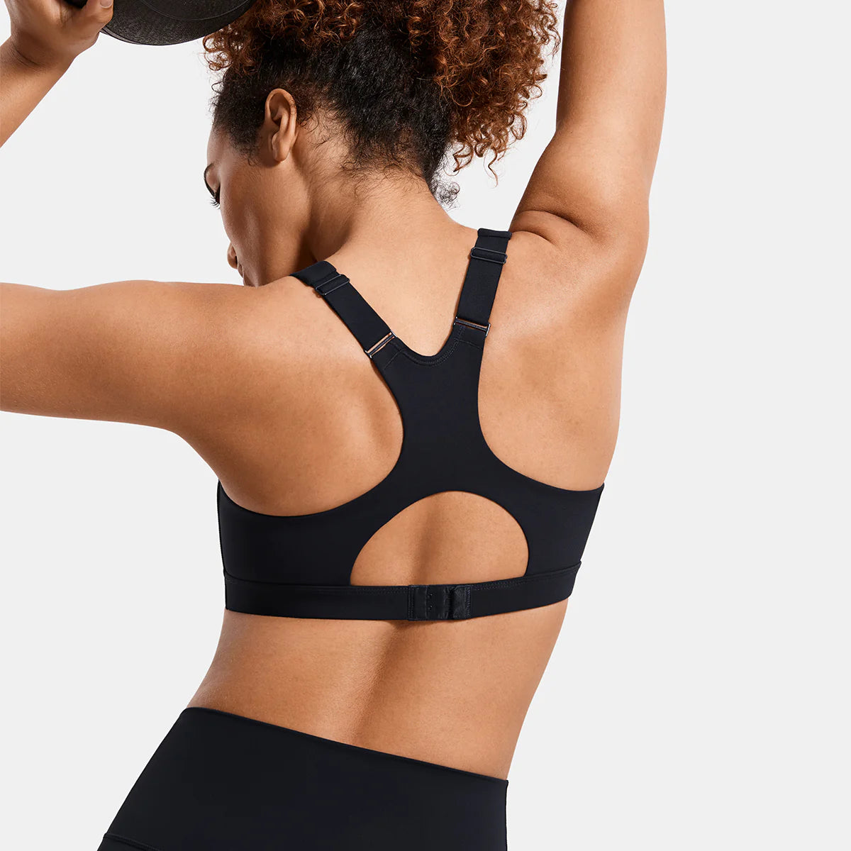 Power On Soft Padded High Impact Zip Front Sports Bra - Black