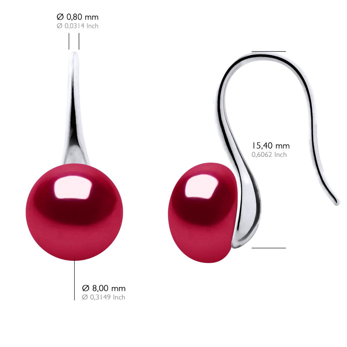Earrings Real Cultured Freshwater Pearls Button 9-10 mm - Cherry - Longueur 42 cm