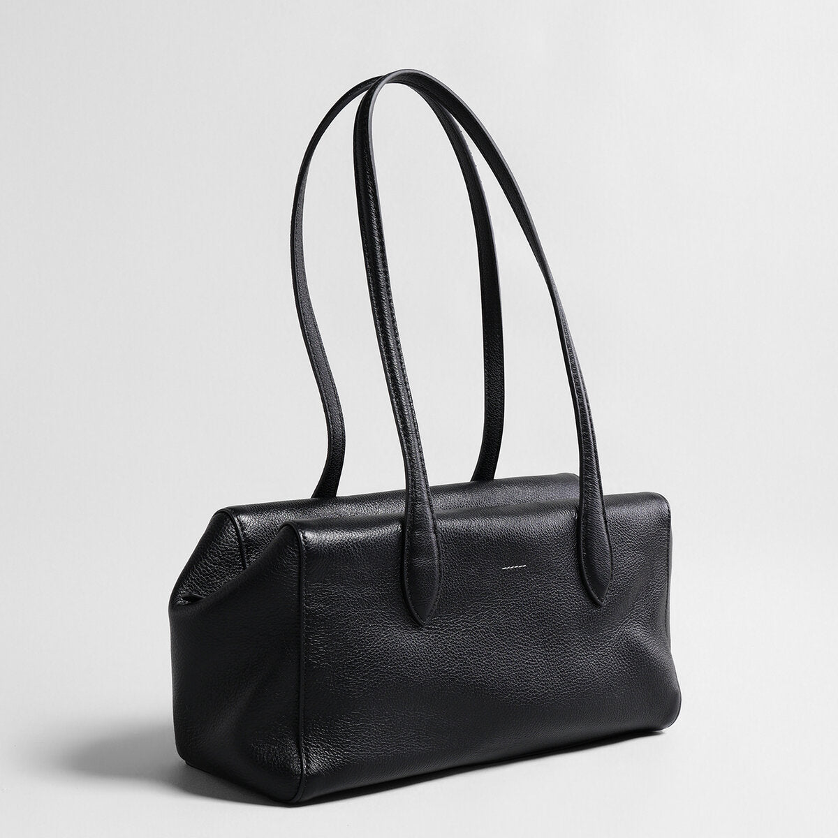 Soft Leather Boston Shoulder Bag - Black