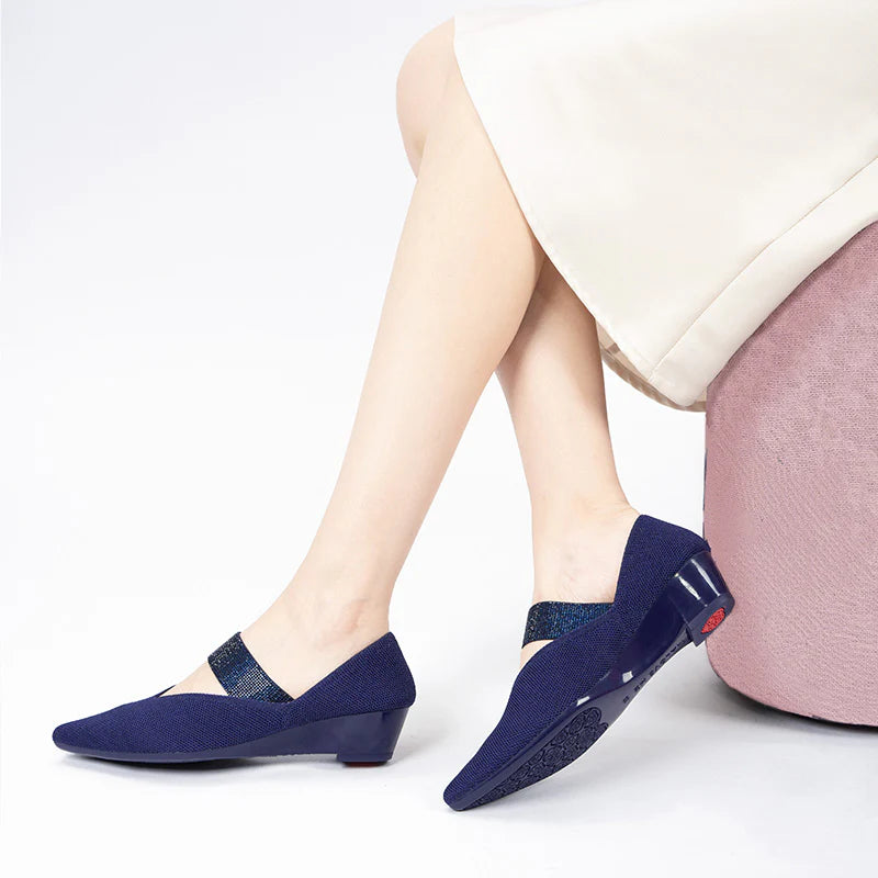 Princess Crystal Strap Mary Jane Wedges - Navy