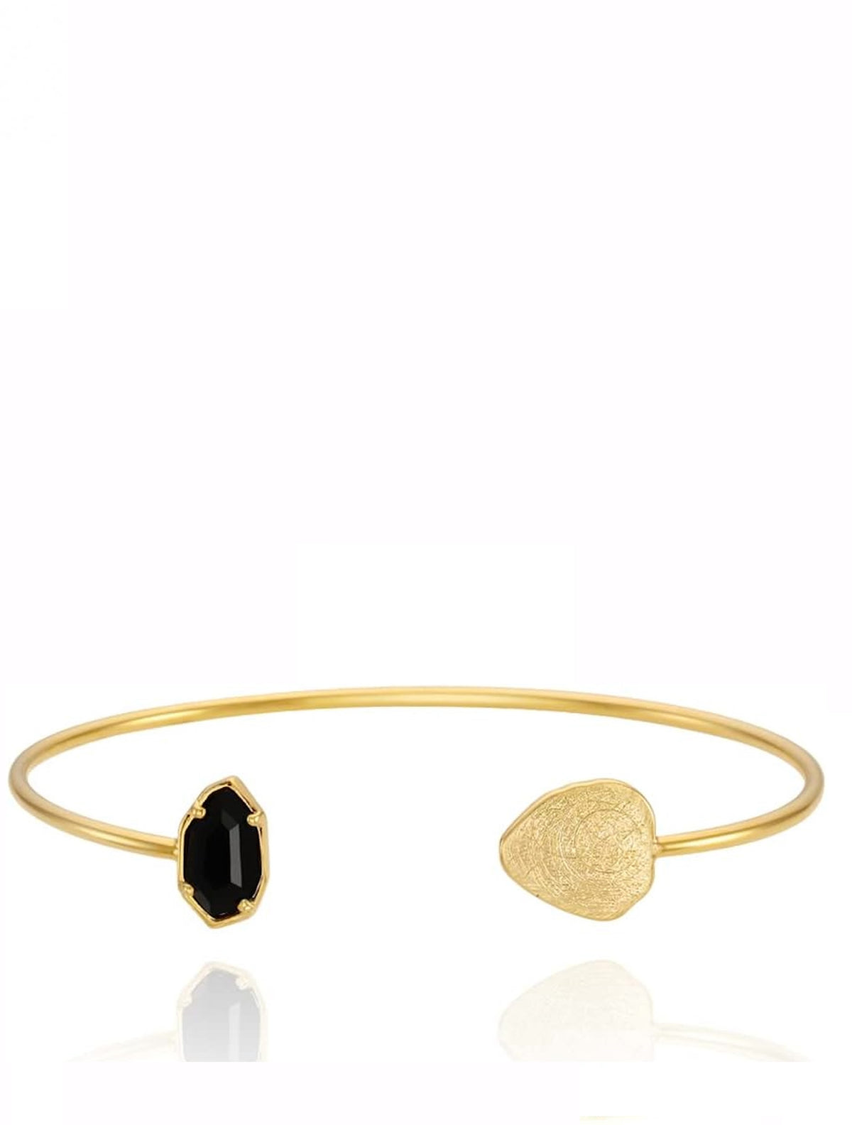Liv Oliver 18K Gold Black Geometric Gemstone Cuff Bangle