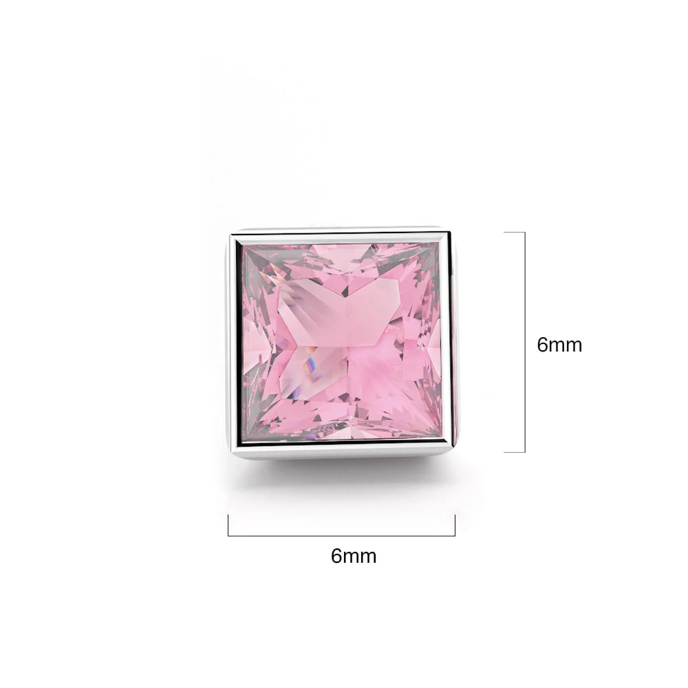 Solid 925 Sterling Silver Bezel Princess-Cut Studs Light Rose 6mm
