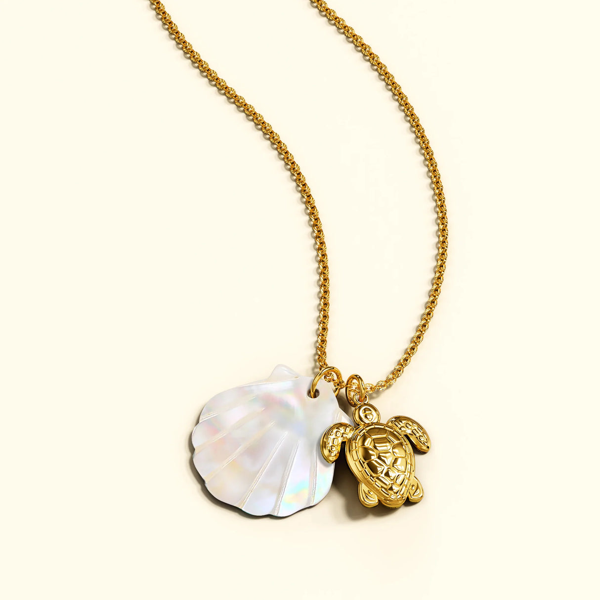 Bullion Gold Pearl Shell & Gold Sea Turtle Necklace