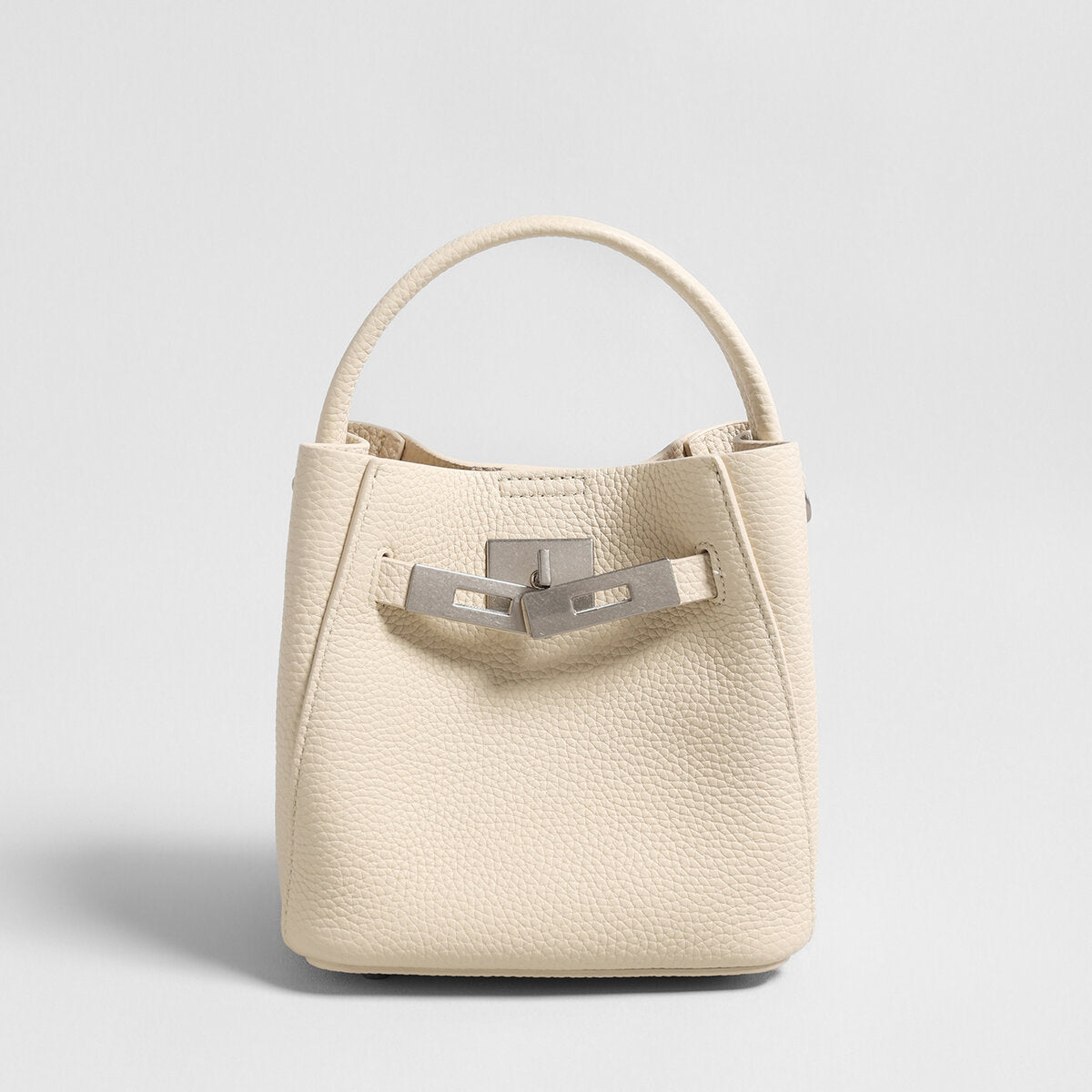 Pebbled Leather Mini Bucket Tote - Ivory
