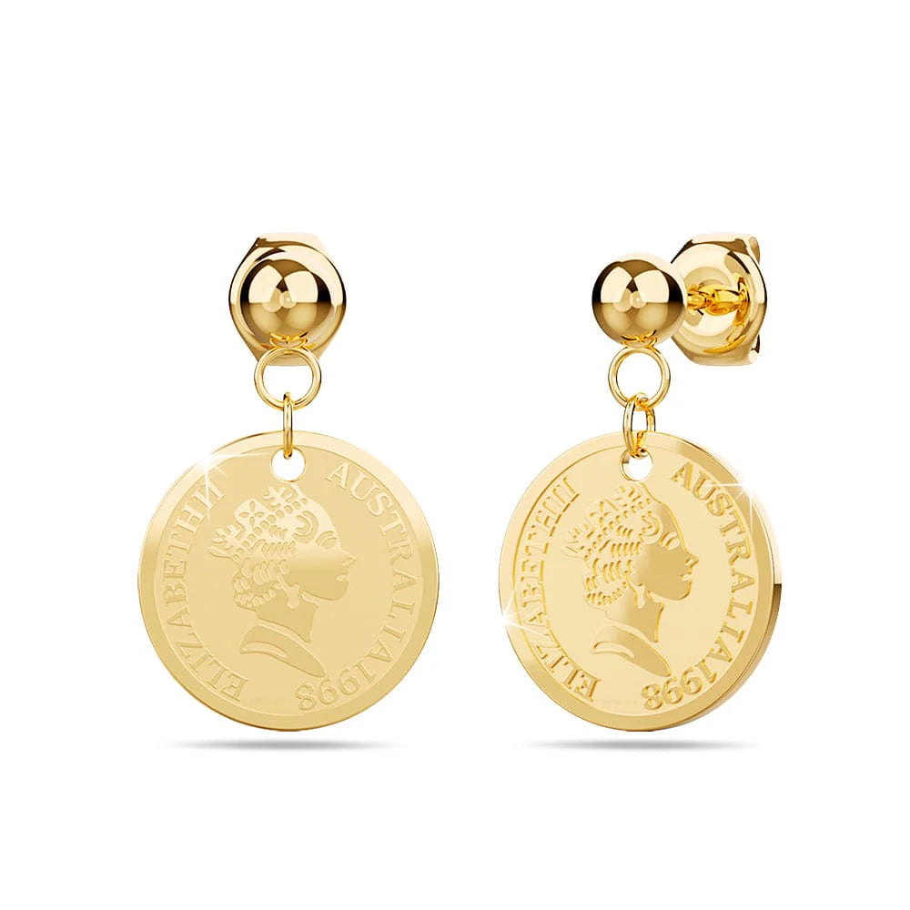 Bullion Gold Coin Drop Gold Layered Earrings