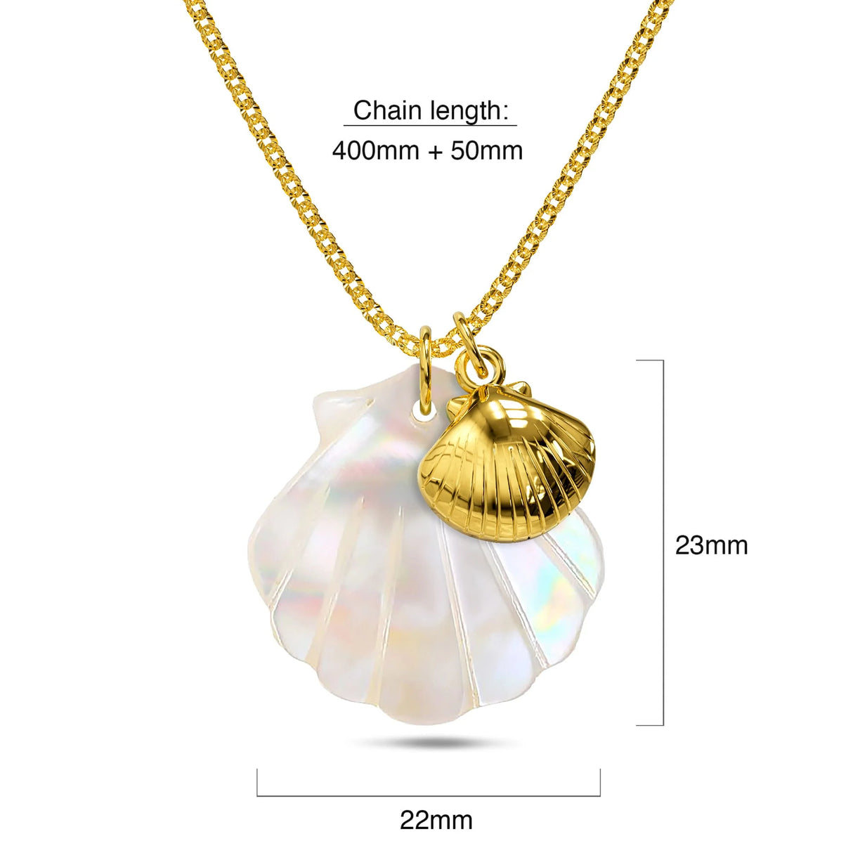 Bullion Gold Dual Pearl & Gold Shell Necklace