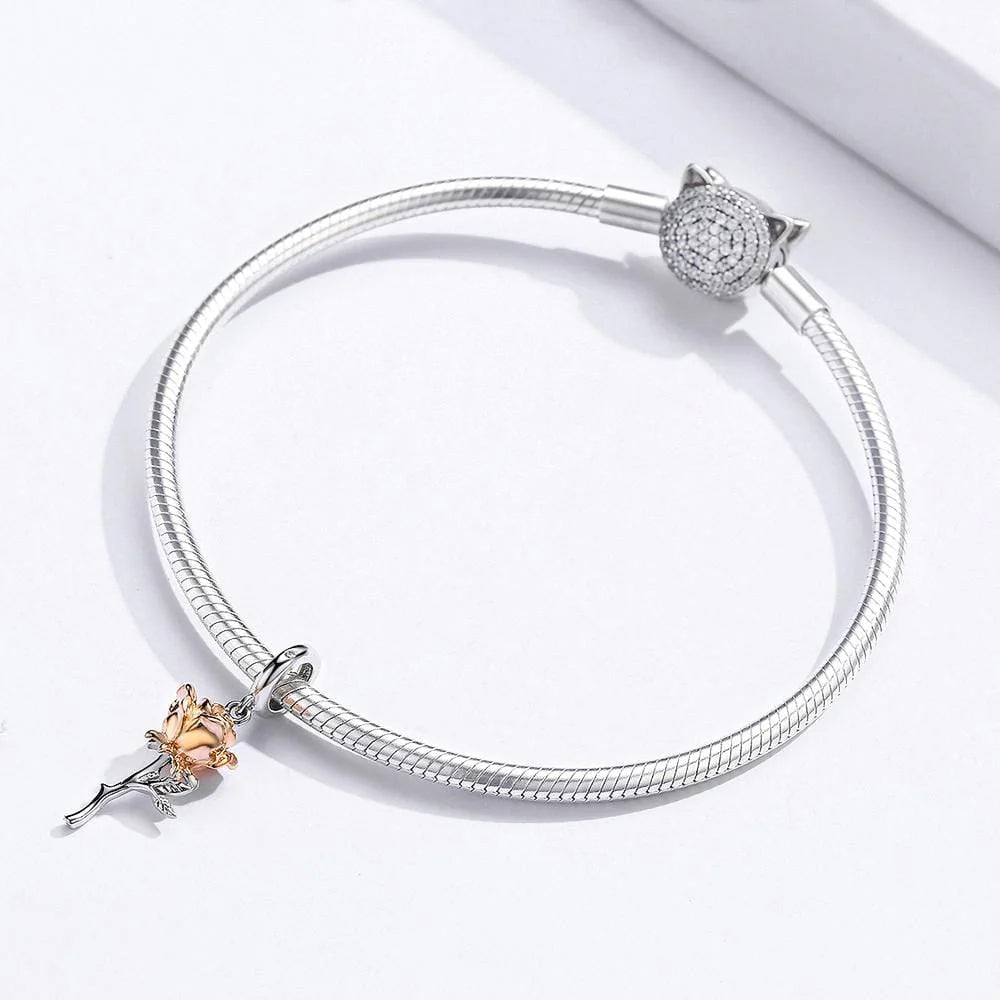 Solid 925 Sterling Silver Belle Rose Pandora Inspired Charm
