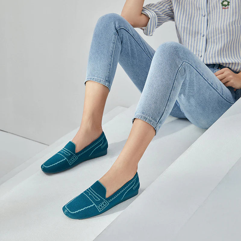 Comfortable Slip On Square Toe Loafers - Peacock
