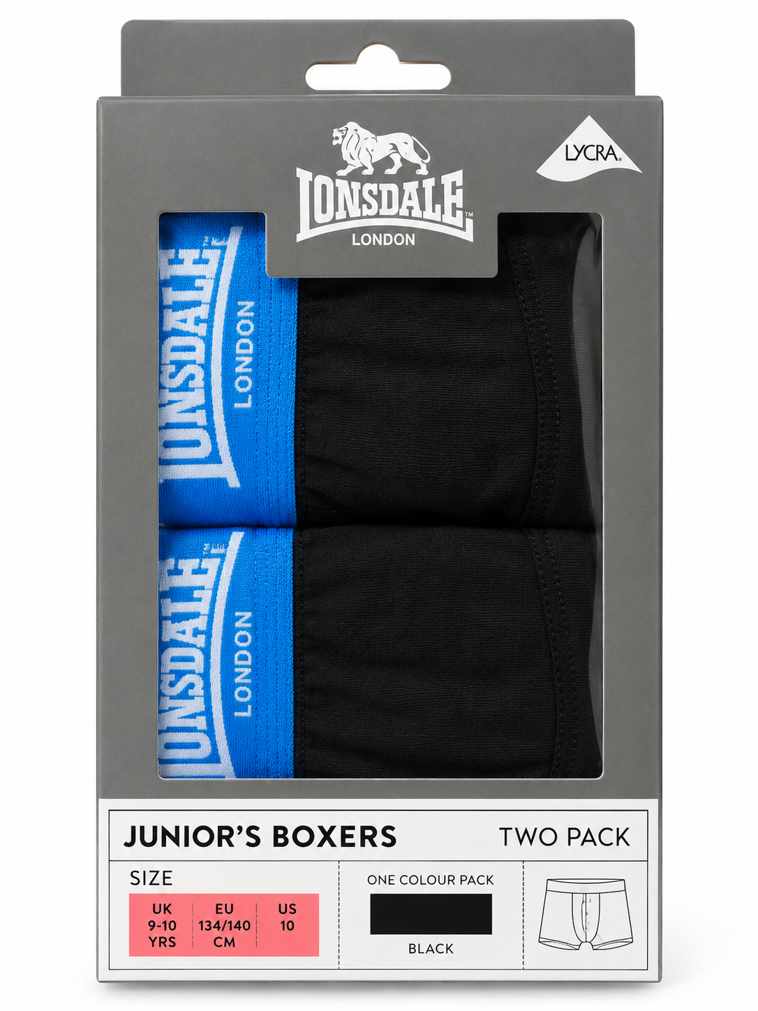 Lonsdale Junior Boys 2 Pack Boxer Briefs - Black/ Blue