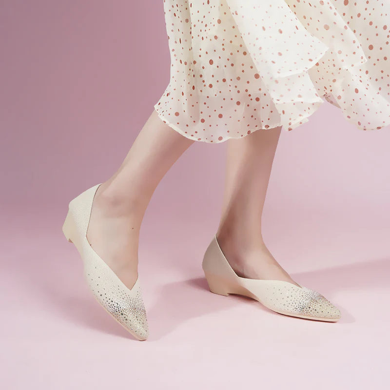 Princess Crystal Pointed Toe Wedge Pumps - Ivory