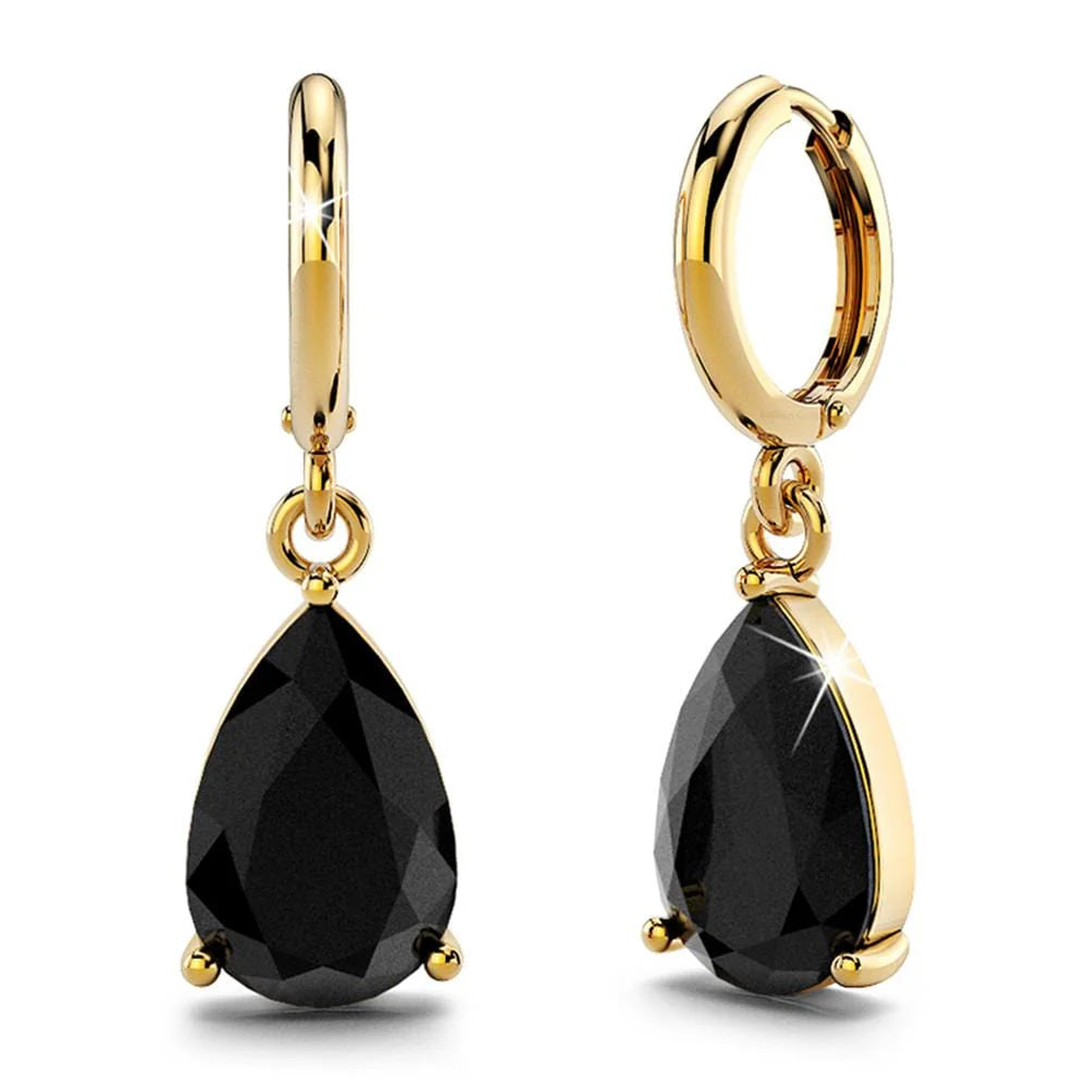 Bullion Gold Black Pear Drop Earrings