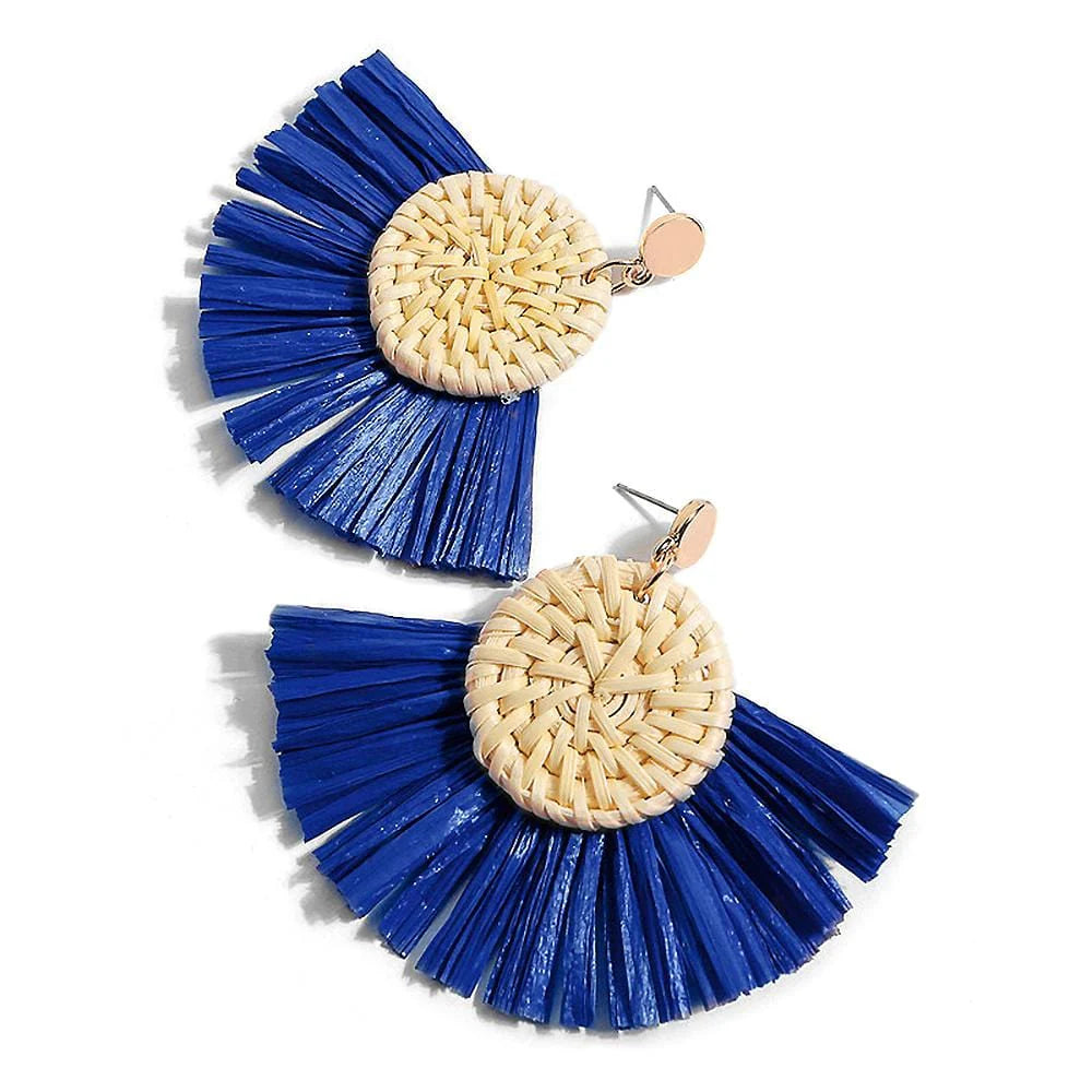 Im A Fan Royal Blue Raffia Earrings
