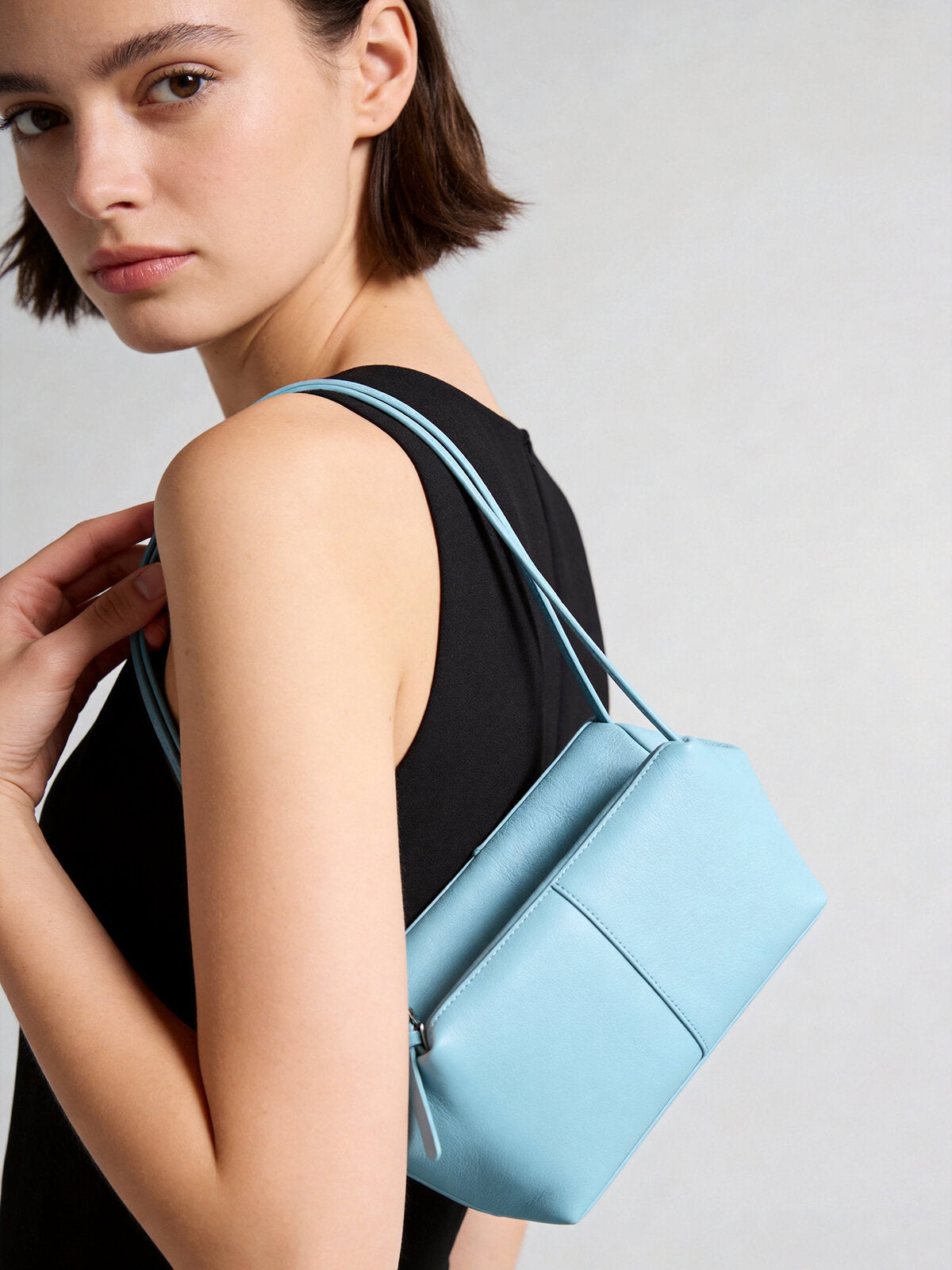 Pebbled Leather Pillow Shoulder Bag - Blue