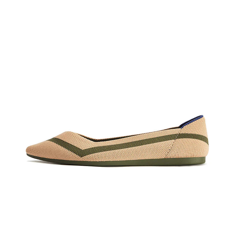Comfortable Woven Striped Pointed Toe Flats - Beige