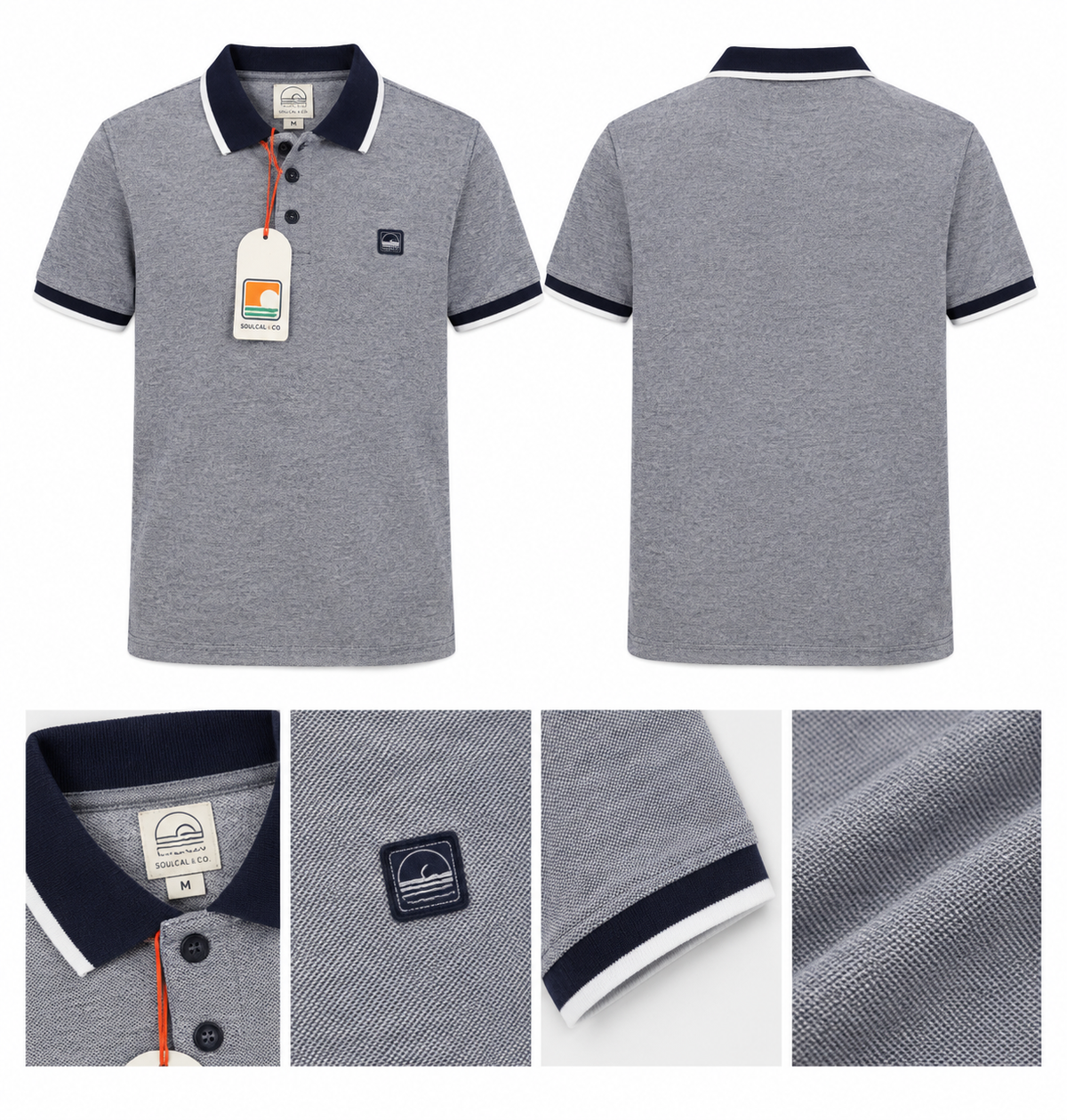 SoulCal Men's Pique Polo Shirt - Navy/White