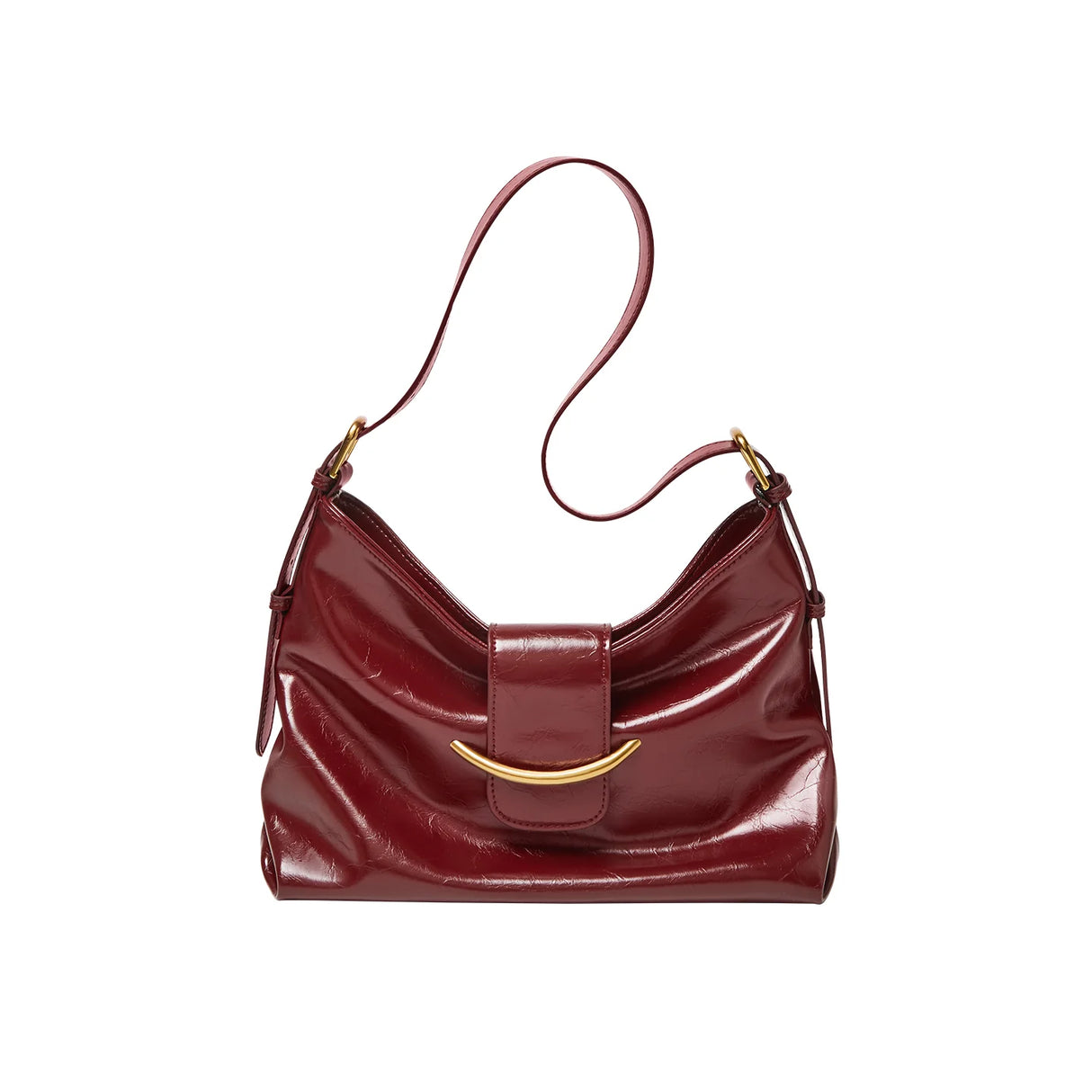 Nalandu Luxe Glossy Hobo Shoulder Bag - Wine