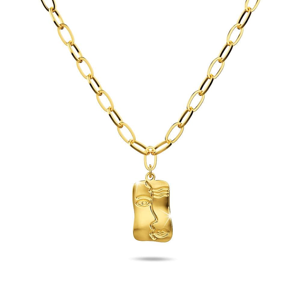 Bullion Gold Abstract Face Necklace in Gold