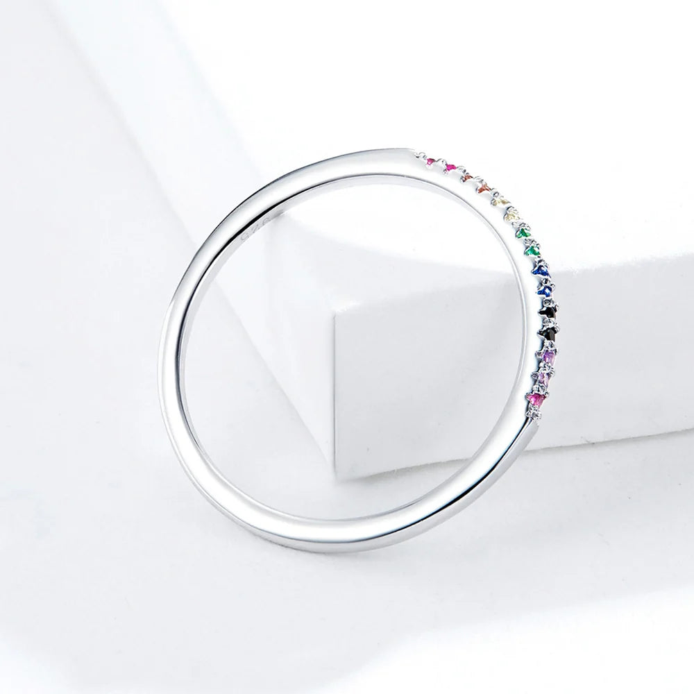 Solid 925 Sterling Silver Rainbow Colourful Casual Ring