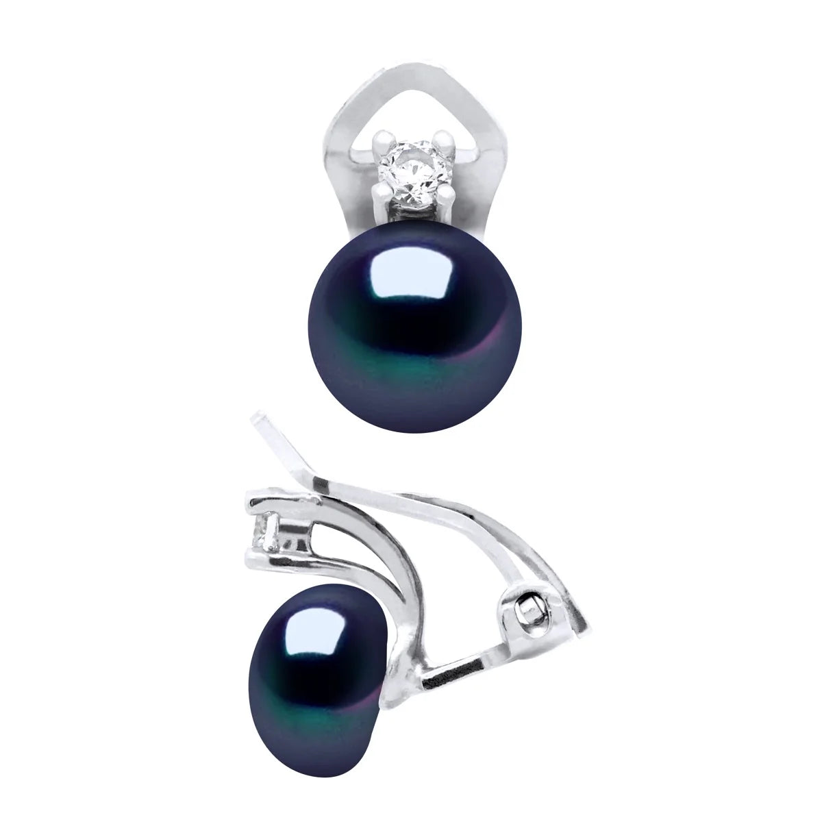 Earrings Freshwater Pearl & Cubic Zirconia Sterling Silver 8mm