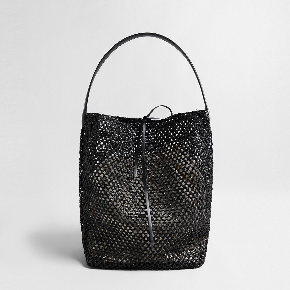 Handwoven Straw Bucket Tote - Black