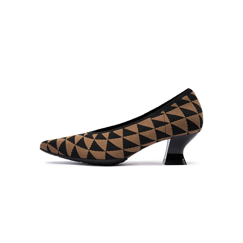 French Chic Geometric Low Heels - Coffee
