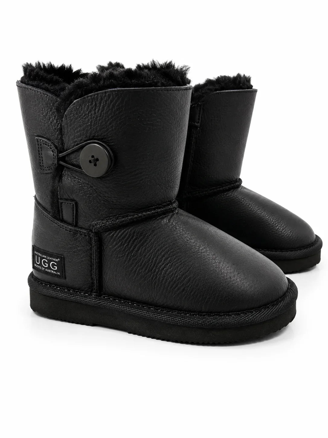 Australian Leather Ugg Kids Classic 1Button Short - Black - AU4