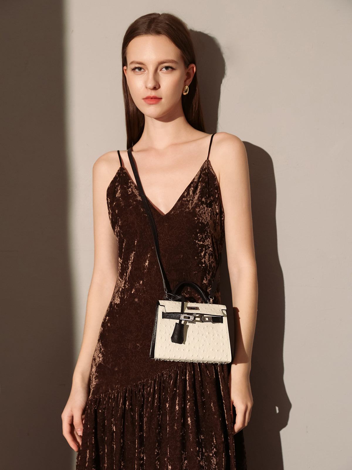 Aurelia Exotic-Embossed Leather Top Handle Bag - Ivory