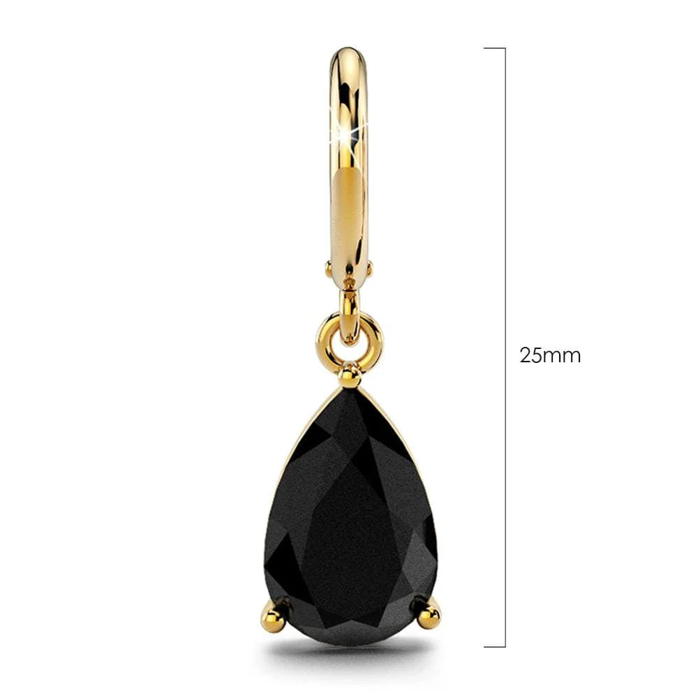 Bullion Gold Black Pear Drop Earrings