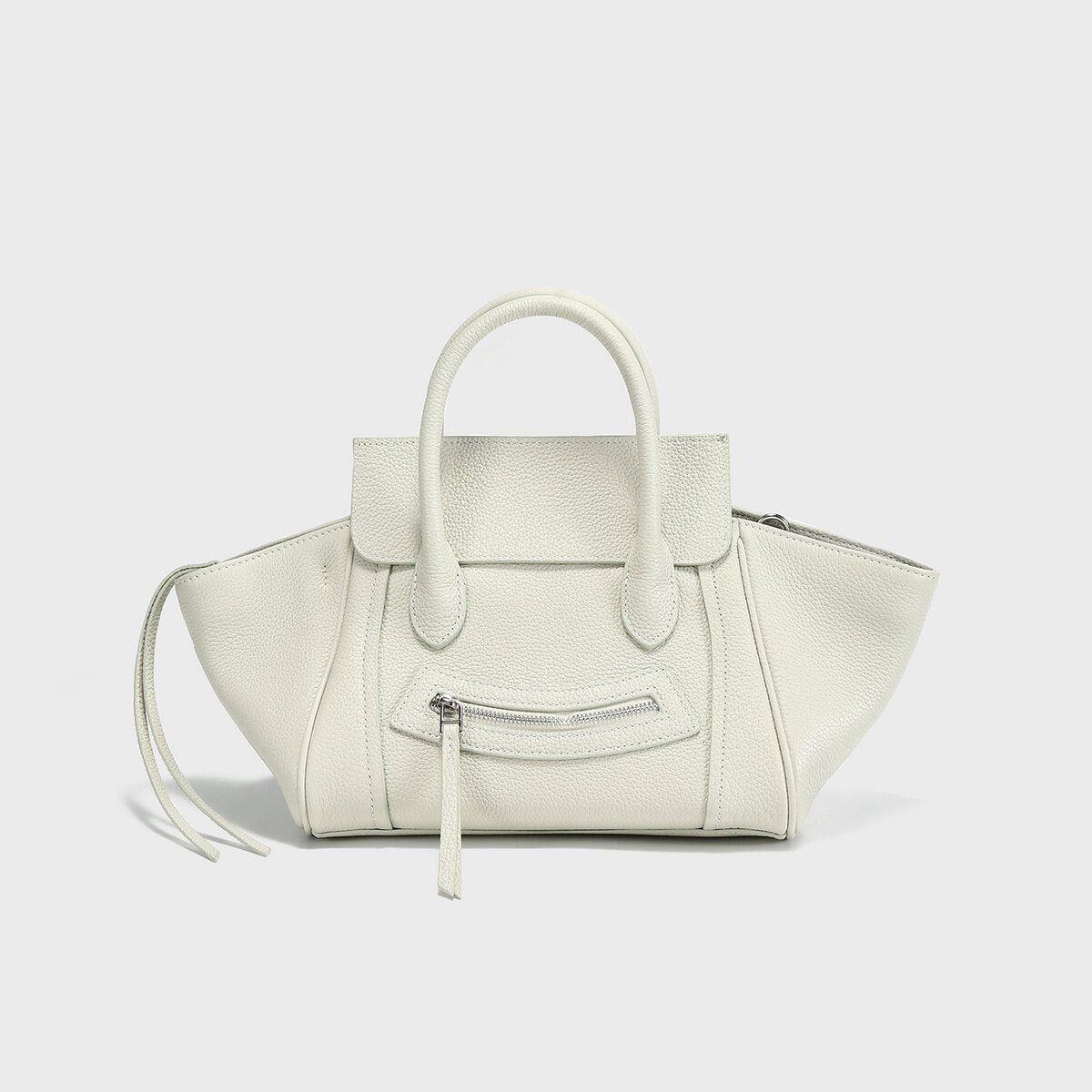 Pebbled Leather Winged Top-Handle Bag - Ivory
