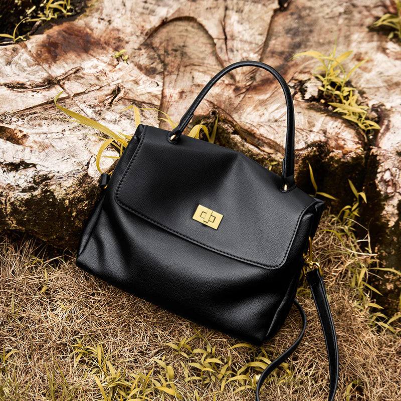 Nalandu Elegant Leather Satchel Bag - Black
