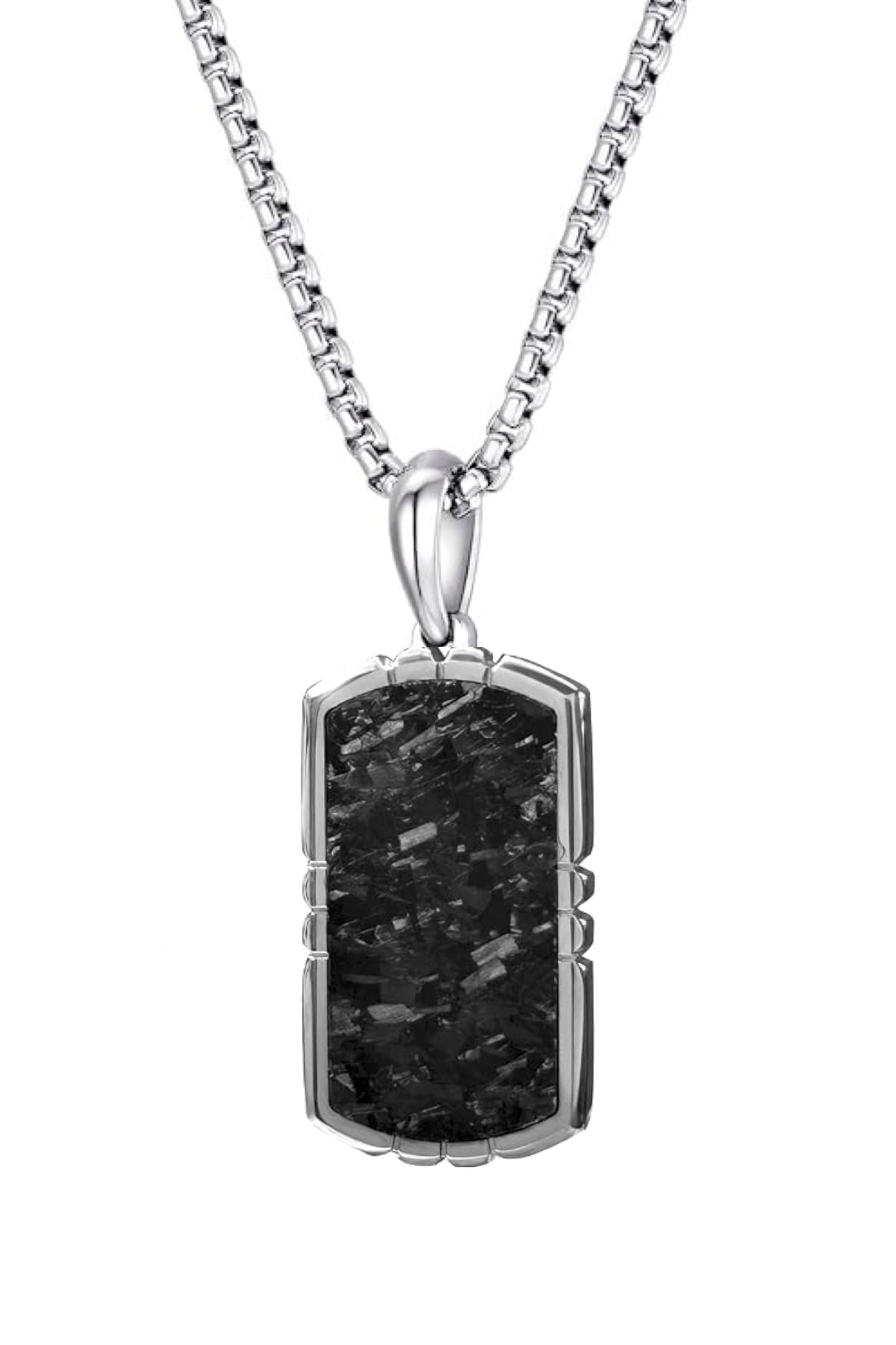 Stephen Oliver Silver Black Texture Tag Necklace