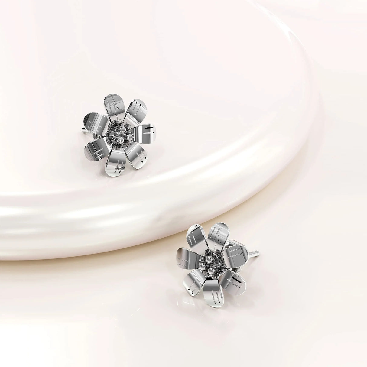 Solid 925 Sterling Silver Flora Stud Earrings 10mm