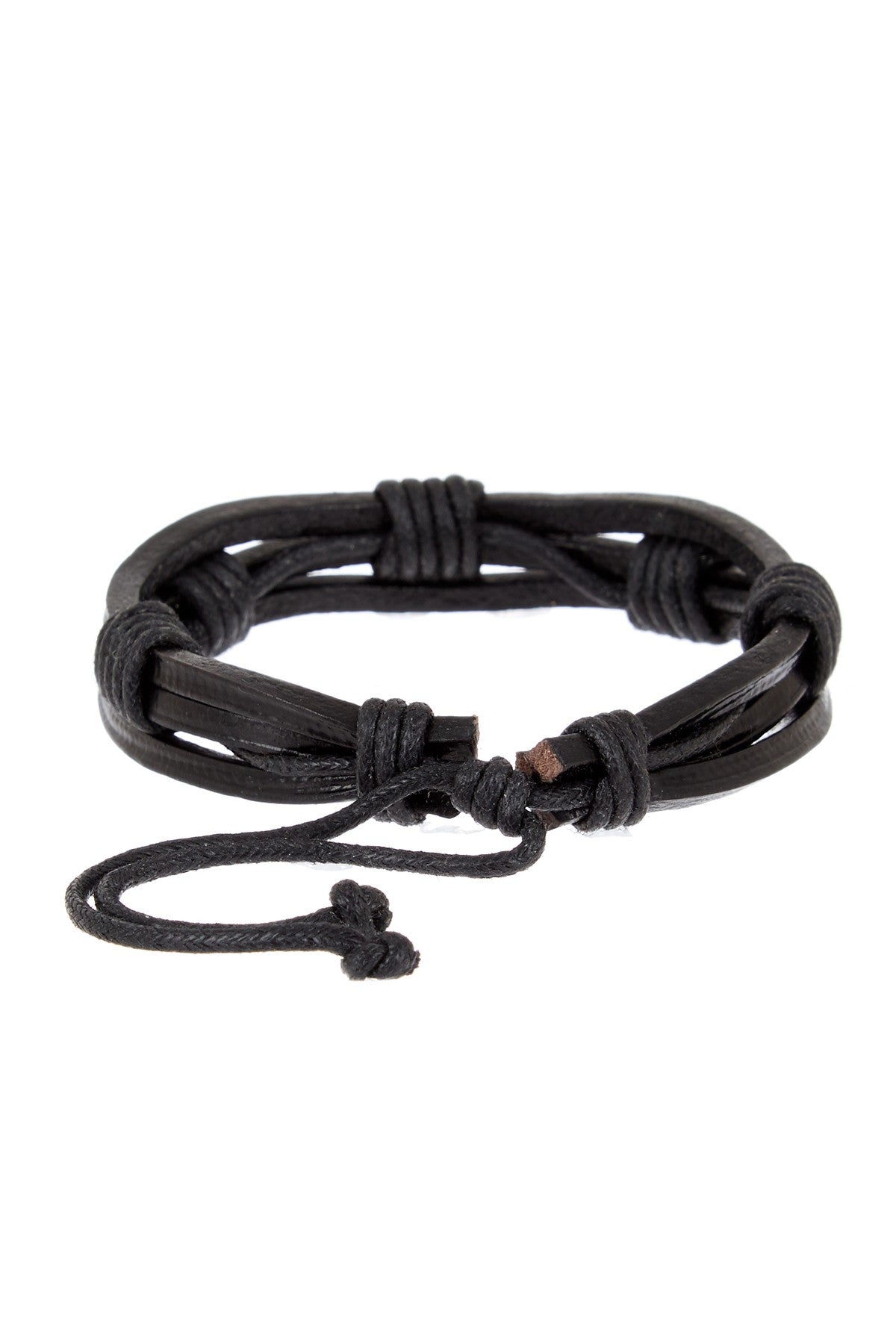 Stephen Oliver Black Leather Multi Layer Adjustable Bracelet