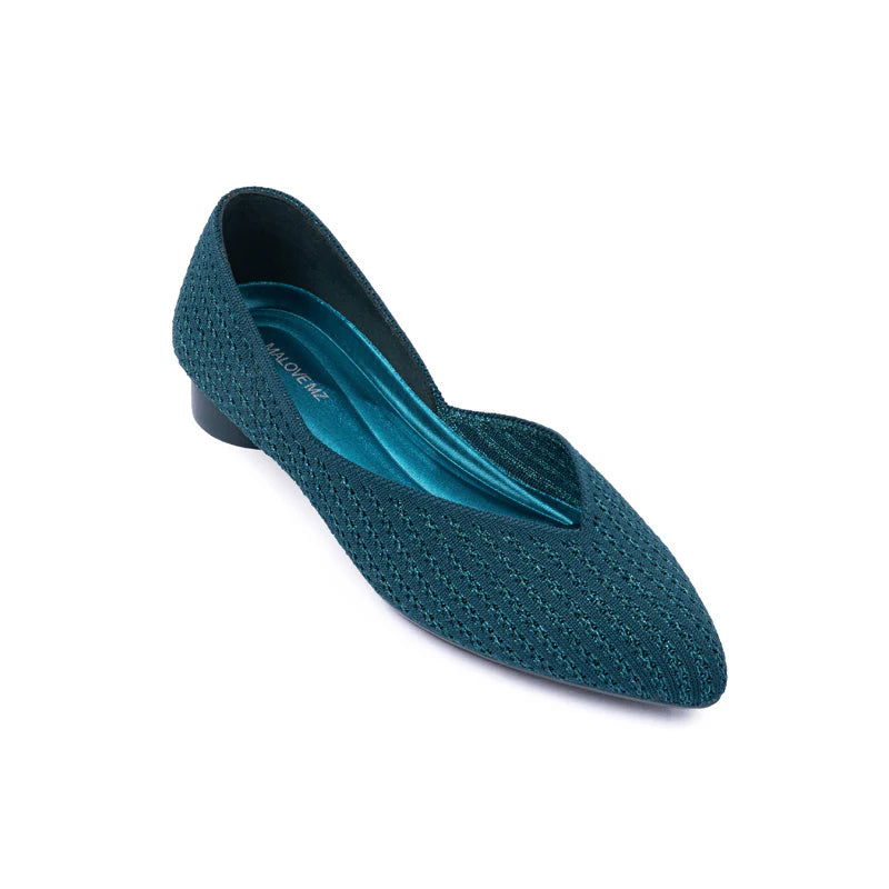 Pointed Toe Knit Ballet Flats - Peacock