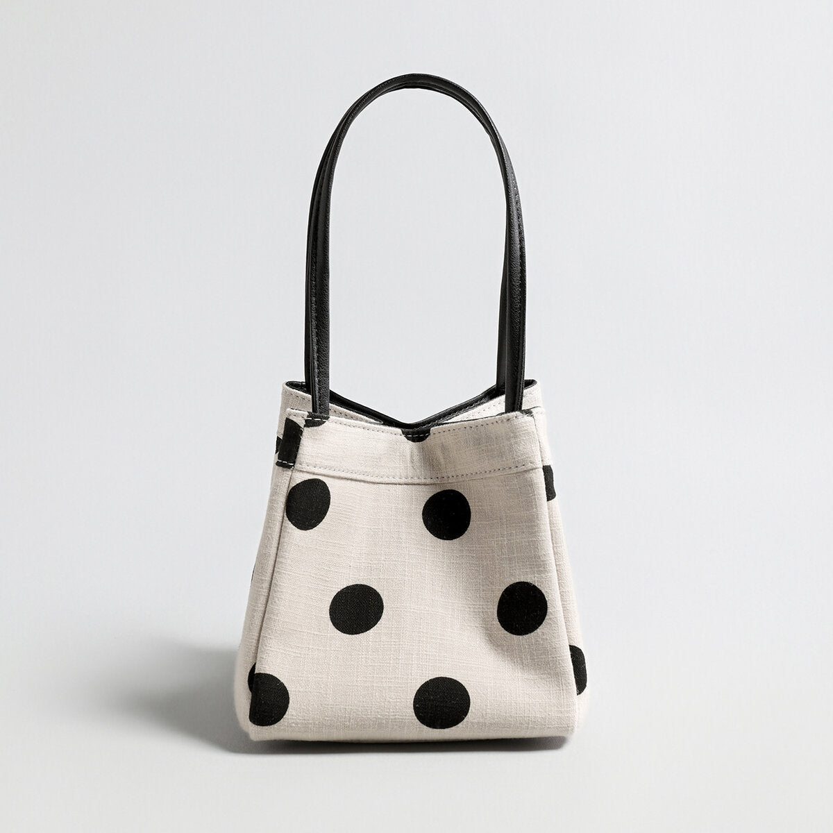 Polka Dot Canvas Mini Bucket Bag - Ivory