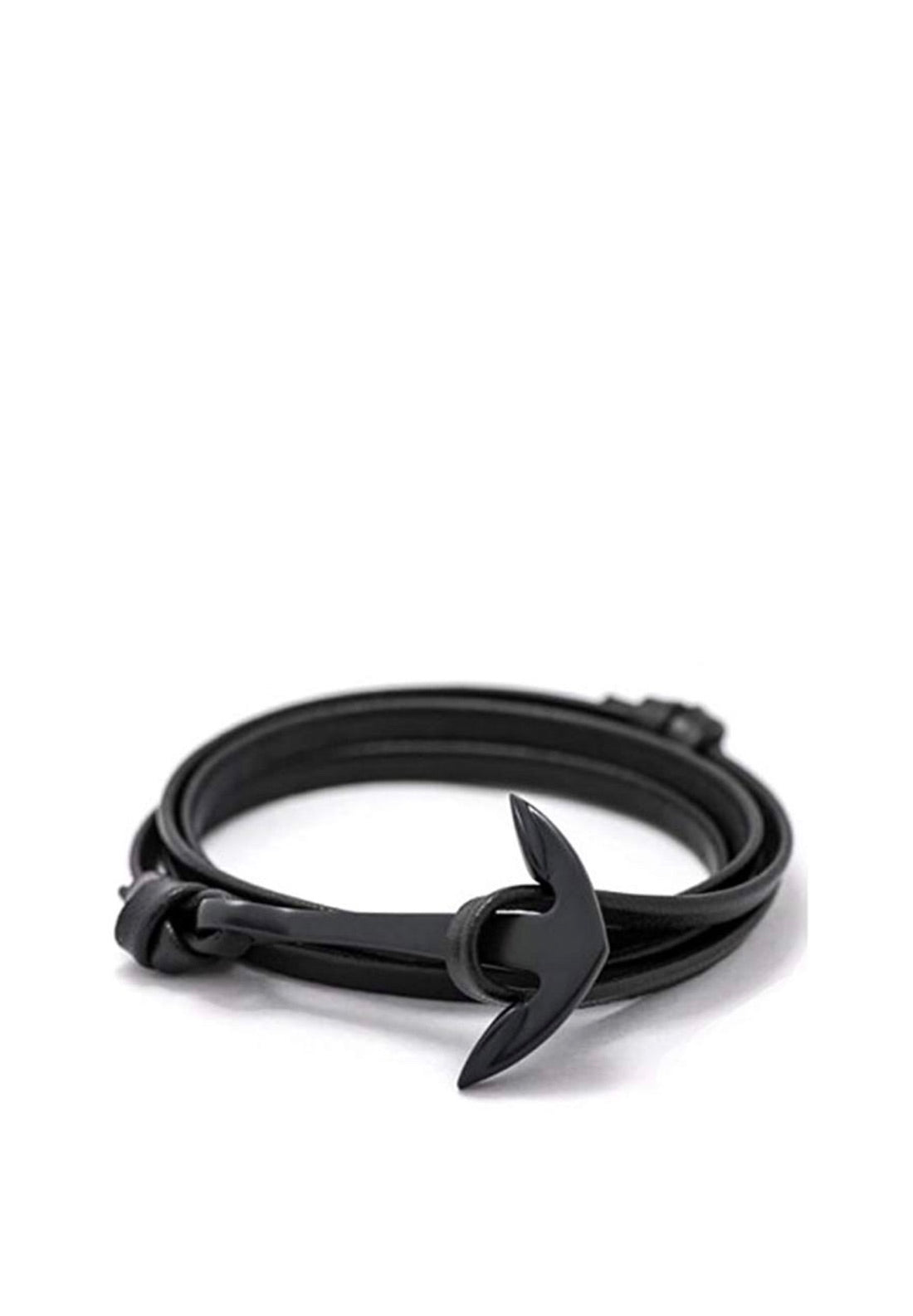 Stephen Oliver Black Plated Black Leather Wrap Bracelet