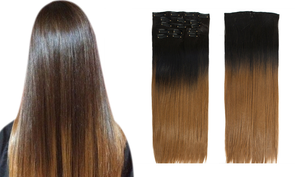 2Pcs 22" Twotone Ombre High Grade Brown Straight 7Piece 16Clips Hair Extension 06 2X