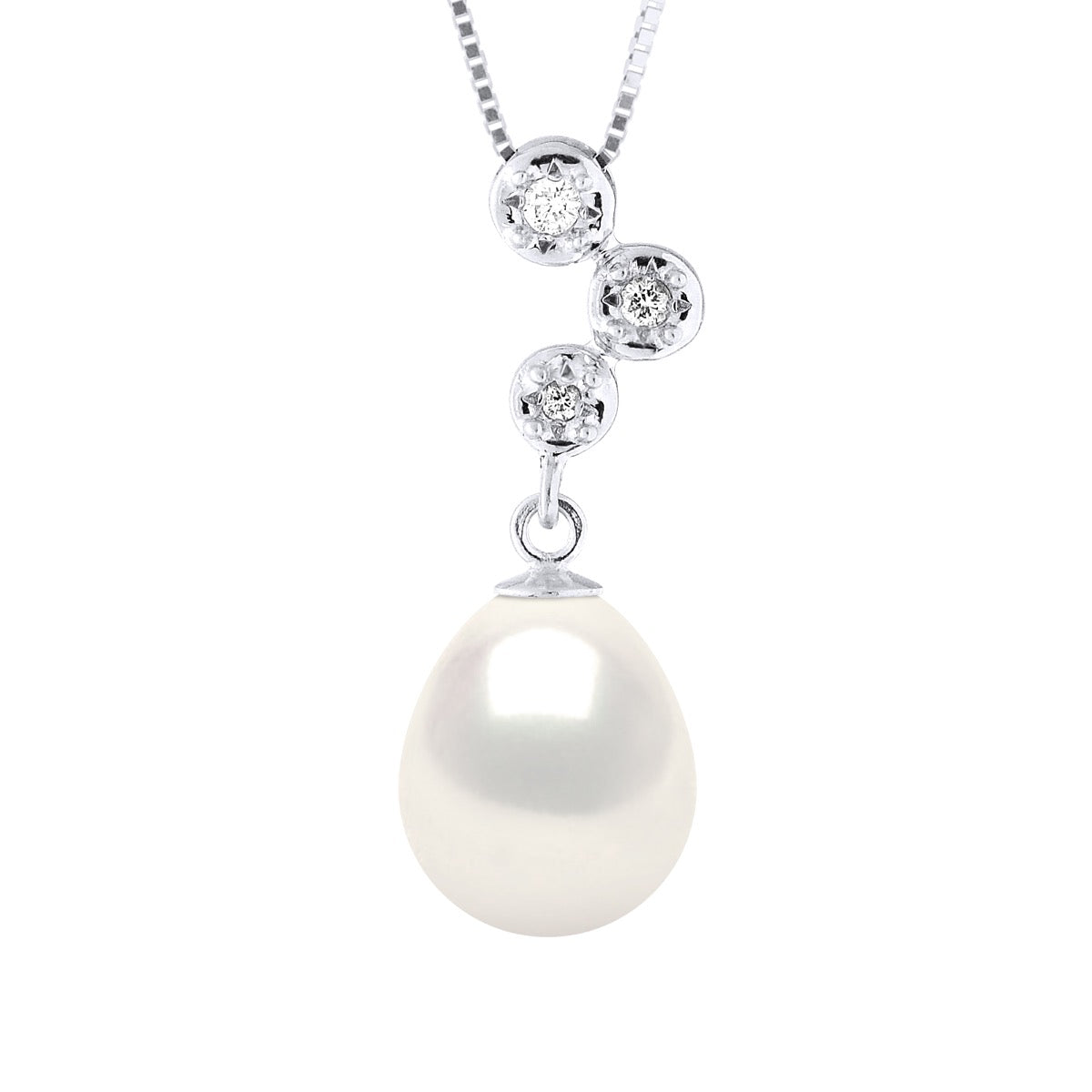 Necklace Jewelry Diamonds 0,06 Cts ( 1 X 0,03 + 1 X 0,02 + 1 X 0,01 Cts) - Natural White - Longueur 42 cm
