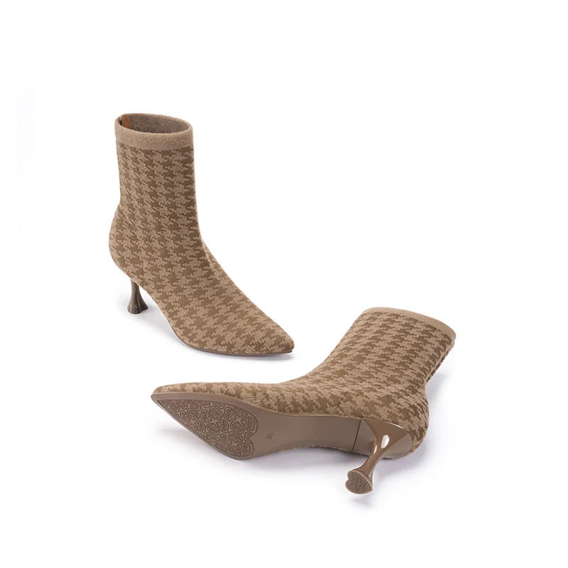 Pointed Toe Stiletto Heel Stretch Ankle Boots - Mocha