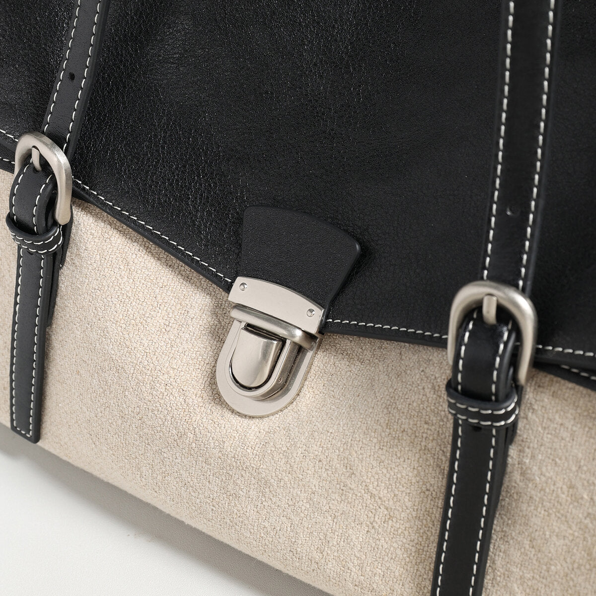 Canvas & Calfskin Leather Flap Tote Bag - Ivory